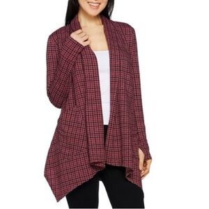 Cuddl Duds Comfortwear French Terry Cascade Front Cardigan /Houndstooth Small